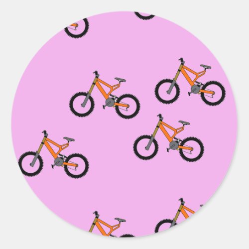 Bicycles pattern on pink classic round sticker
