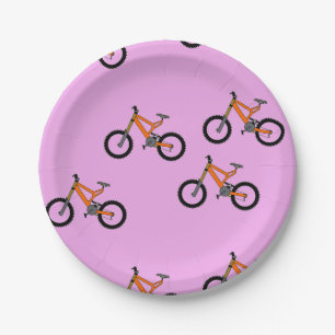 Bicycles pattern on pink paper plates