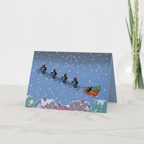 Bicycles Pulling Sleigh Folded Greeting Card