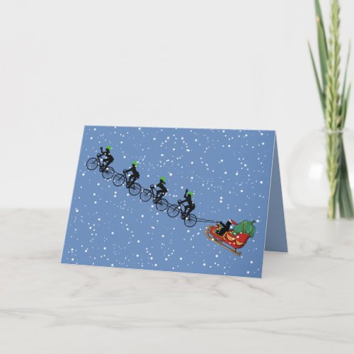 Bicycles Pulling Sleigh Folded Greeting Card