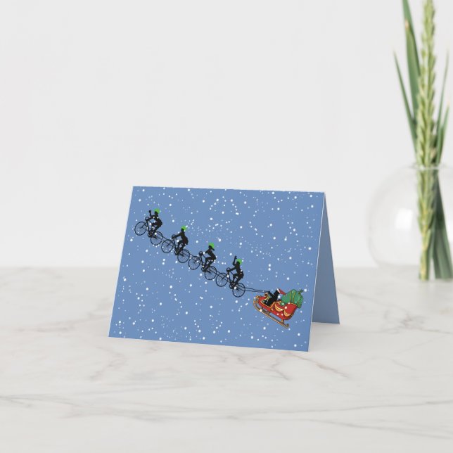 Bicycles Pulling Sleigh Folded Greeting Card (Front)