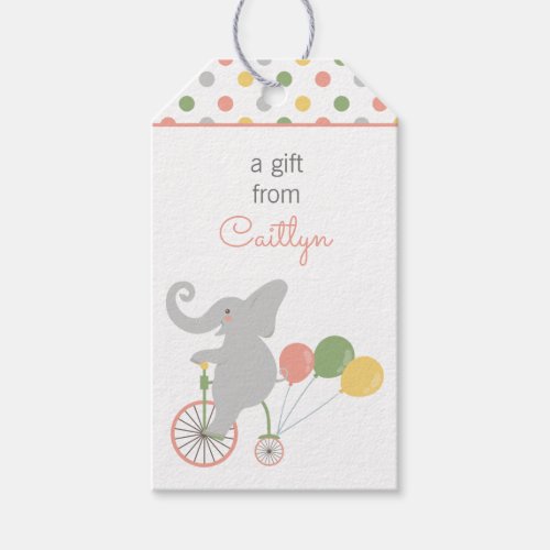 Bicycling Balloon Elephant Personalized Gift Tags