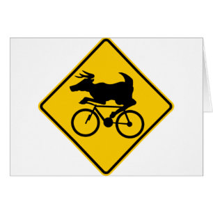 Bicycling Deer Crossing Highway Sign Cards