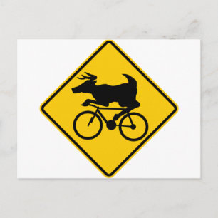 Bicycling Deer Crossing Highway Sign Postcard