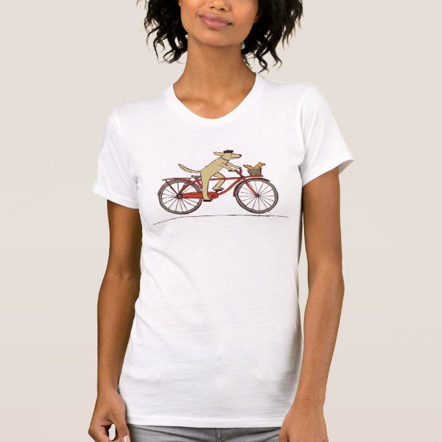 Bicycling Dog with Squirrel - Funny Animals Design T-Shirt (Front)