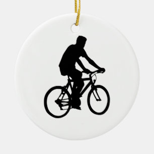 Bicyclist Silhouette Ceramic Ornament