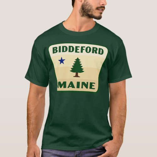 Biddeford Maine Retro Pine Tree Badge Tan T_Shirt