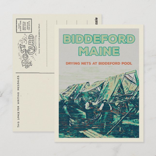 Biddeford Maine USA, vintage fishing scene Postcard (Front/Back)
