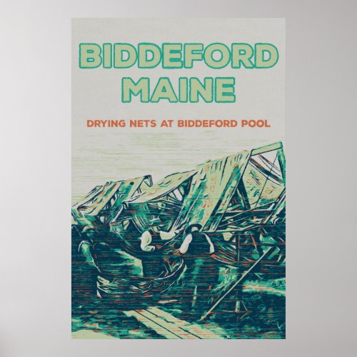 Biddeford Maine USA vintage fishing scene Poster