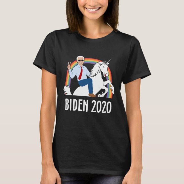 Biden 2020 Joe Biden Riding Unicorn Funny T-Shirt (Front)