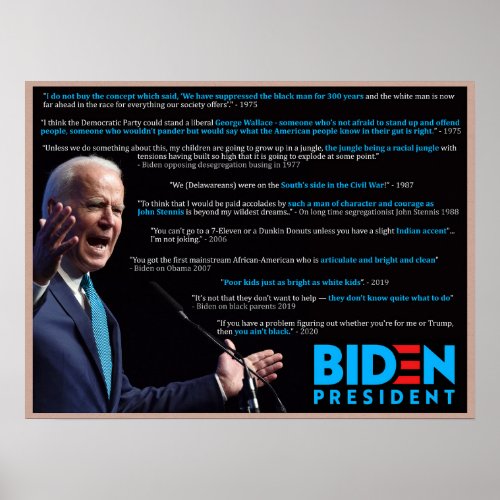 Biden 2020 Quotes on Race Poster