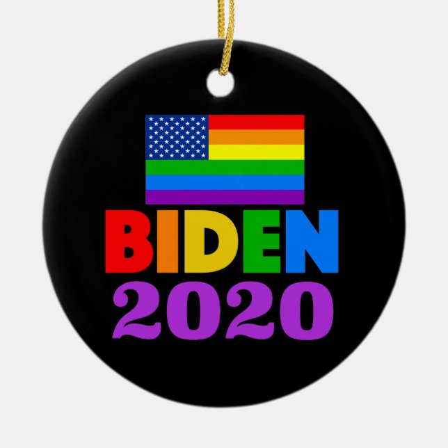 Biden 2020 Rainbow Gay Pride Ceramic Ornament (Front)