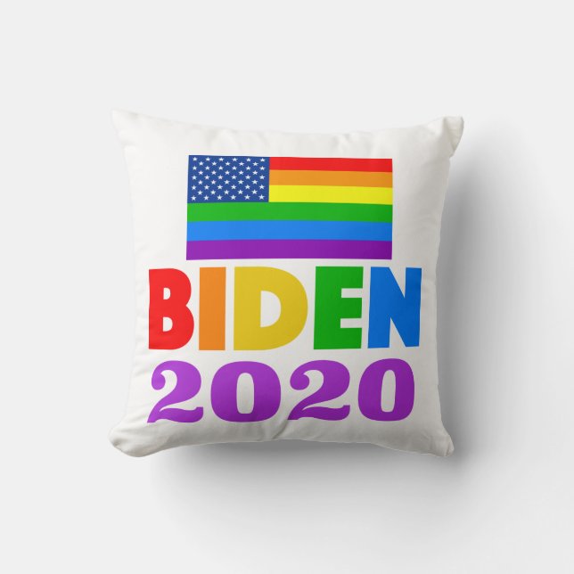 Biden 2020 Rainbow Gay Pride Throw Pillow (Front)