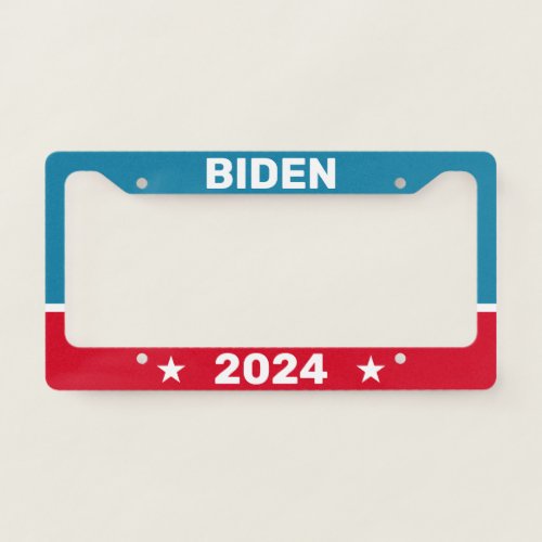 Biden 2024 _ 2 Lines Text _ red blue stars License Plate Frame
