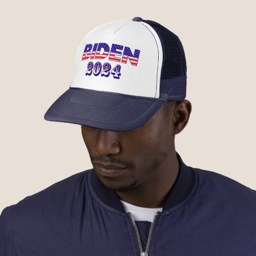 Biden 2024 American Flag Typography Trucker Hat