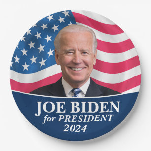 Biden 2024 - Photo with American Flag Paper Plates