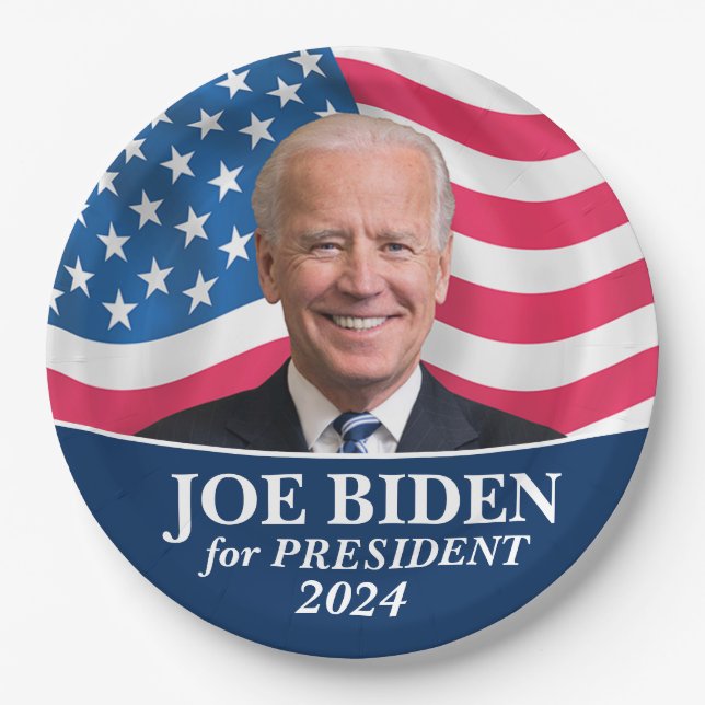 Biden 2024 - Photo with American Flag Paper Plates (Front)