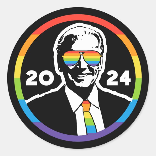 Biden 2024 Rainbow Sunglasses LGBT Pride Classic Round Sticker (Front)