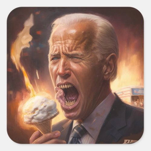 Biden eating  ice cream as the world burns square sticker