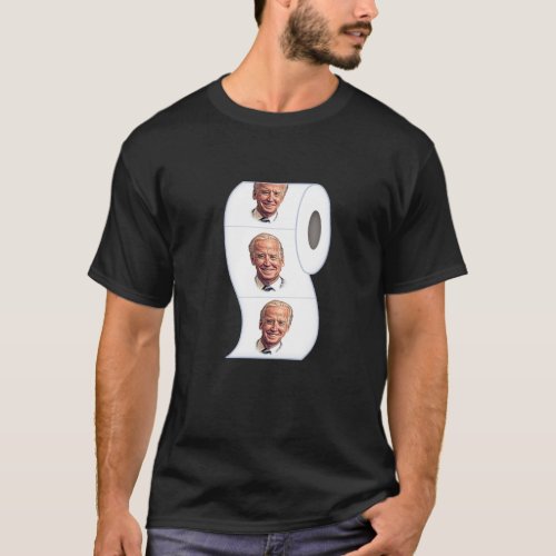 Biden Face on Toilet Paper Cartoon Illustration T_Shirt