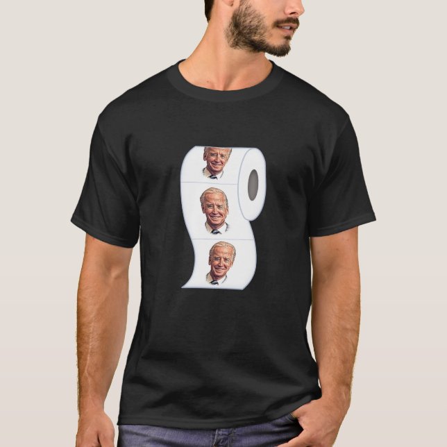 Biden Face on Toilet Paper Cartoon Illustration T-Shirt (Front)