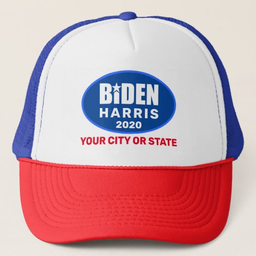Biden Harris 2020 Blue Oval Political Personalized Trucker Hat