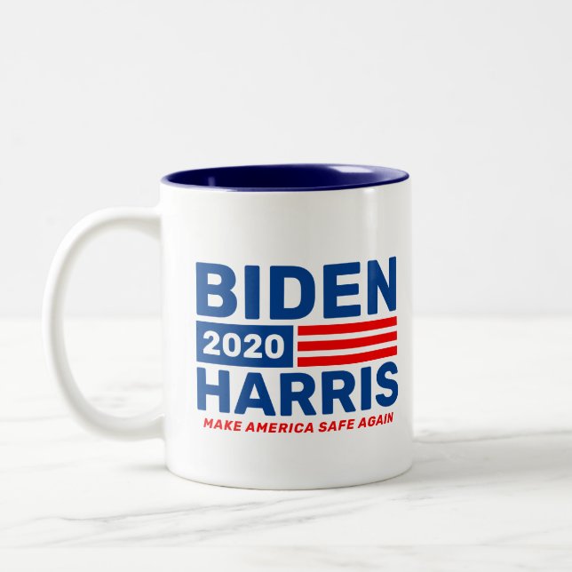 Biden Harris 2020 Campaign Blue White Two-Tone Coffee Mug (Left)