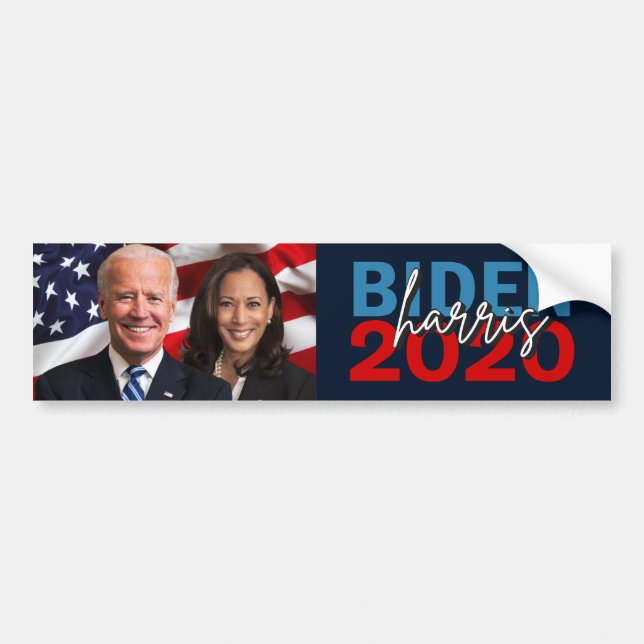 Biden Harris 2020 Campaign with Patriotic Photo Bumper Sticker (Front)