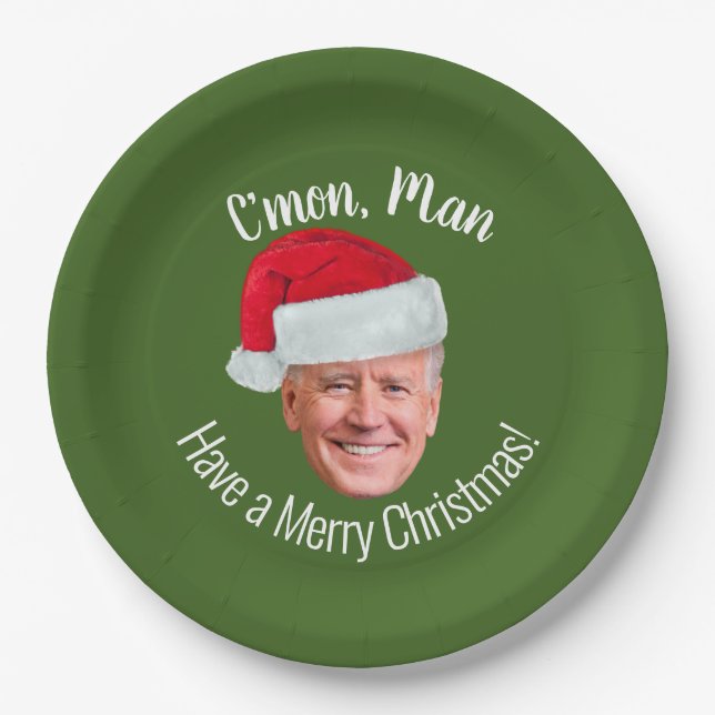 Biden Harris 2020 - Joe Santa Hat - C'mon Man Paper Plates (Front)