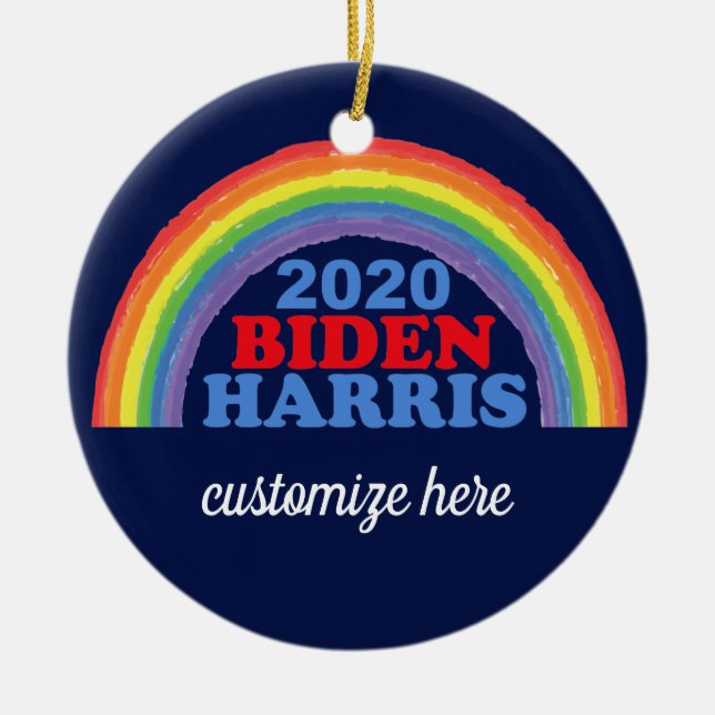 Biden Harris 2020 Rainbow Custom Christmas Ceramic Ornament (Front)