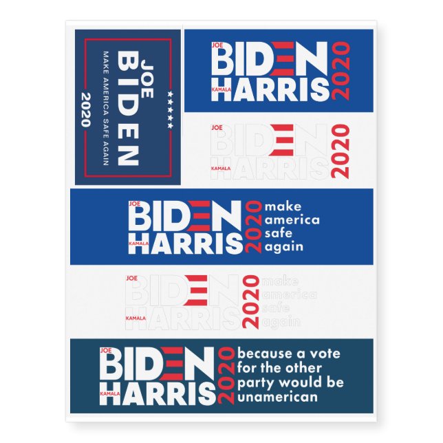 Biden Harris 2020 Red White Blue Election Campaign Temporary Tattoos (Front)