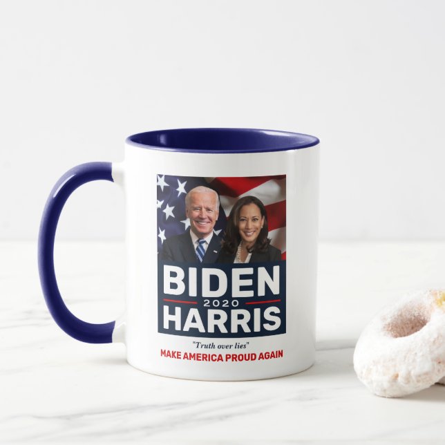 Biden Harris 2020 Truth over Lies Photo Two-Tone Mug (With Donut)