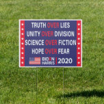 Biden Harris 2020: Truth Unity Science Hope Sign<br><div class="desc">Are you riding with Biden so add some fun to your house with this truth over lies unity over division science over fiction hope over fear Biden Harris 2020 yard sign or give it as a perfect gift for anti trump people and pro Joe Biden Kamala Harris November 3rd 2020...</div>