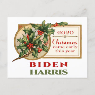 Biden/Harris 2020 Vintage Christmas Floral Holiday Postcard