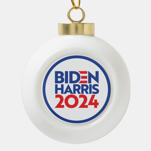Biden Harris 2024 Ceramic Ball Christmas Ornament (Front)