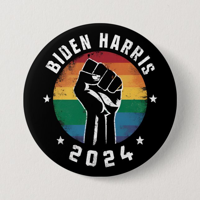 Biden Harris 2024 LGBT Rainbow Gay Pride Election  Button (Front)