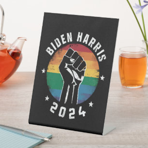 Biden Harris 2024 LGBT Rainbow Gay Pride Election  Pedestal Sign