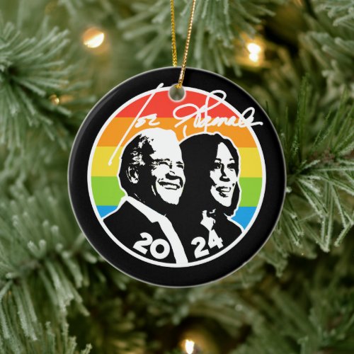 Biden Harris 2024 Rainbow LGBTQ Pride Ceramic Ornament
