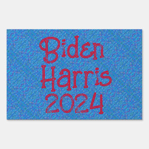 Biden Harris 2024 red text blue backgroun d Sign