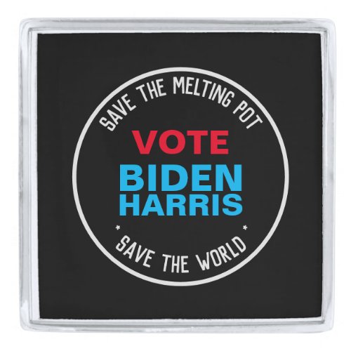 Biden Harris 2024 Save The Melting Pot Silver Finish Lapel Pin