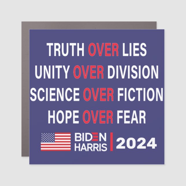 Biden Harris 2024: Truth Unity Science Hope Car Magnet (Front)
