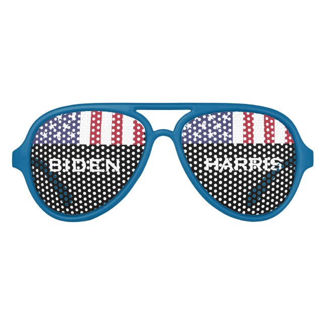 BIDEN HARRIS 2024 USA Flag Party Blue Aviators Aviator Sunglasses (Front)