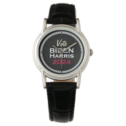 BIDEN HARRIS 2024 White Black Red Leather Strap Watch