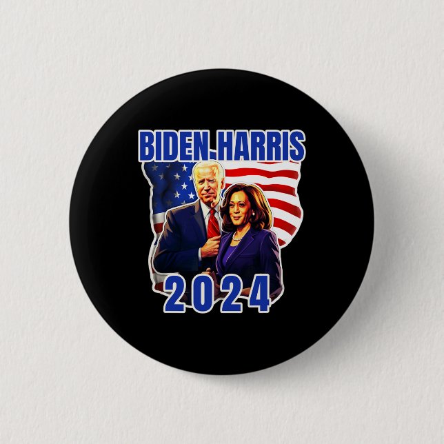 Biden Harris American Flag Vote 2024 Election  Button (Front)