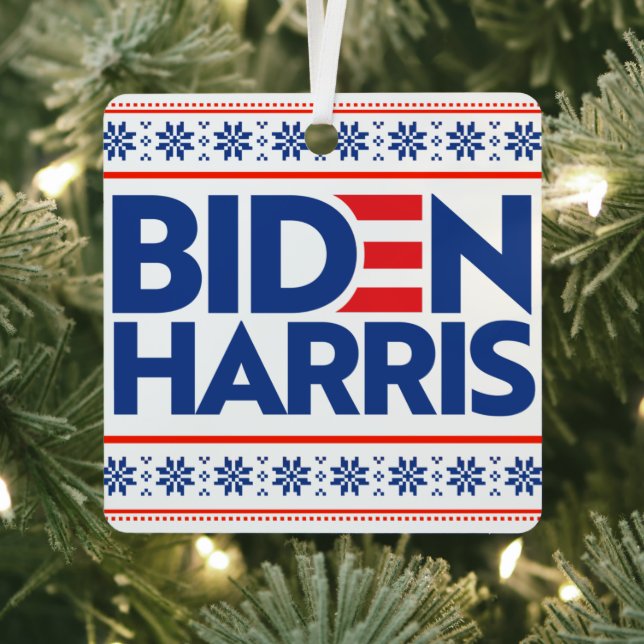 BIDEN HARRIS BLUE CHRISTMAS SWEATER METAL ORNAMENT (Insitu)