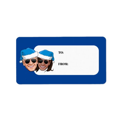 Biden Harris Blue Hat Holiday Label