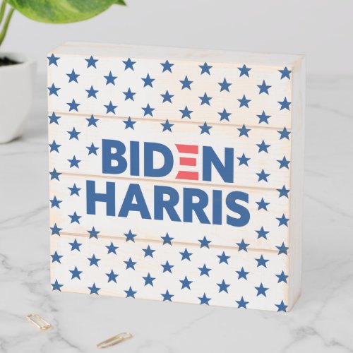 Biden  Harris Blue Stars Pattern White Wooden Box Sign