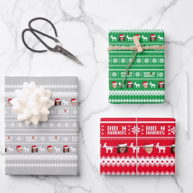 Biden Harris Christmas Wrapping Paper Sheets (Front)