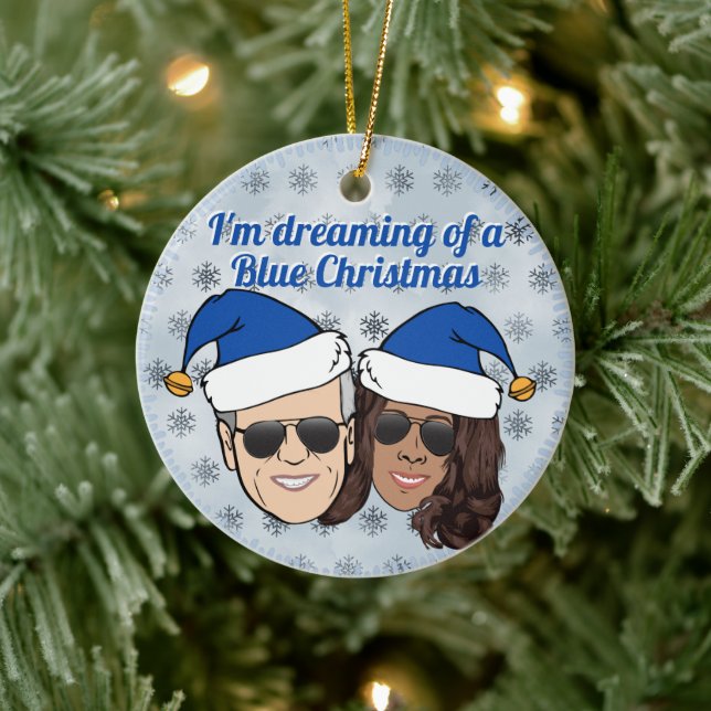 Biden Harris Election Blue Christmas Unlinked Text Ceramic Ornament (Tree)