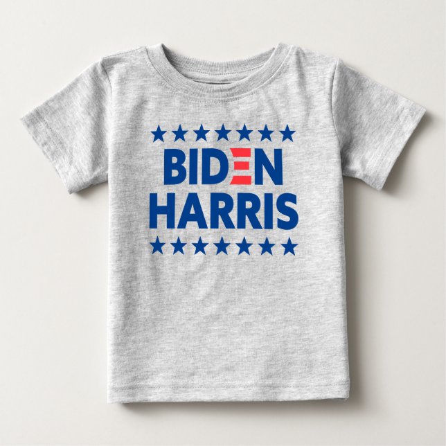 Biden Harris Election Support Blue Stars Gray Baby T-Shirt (Front)